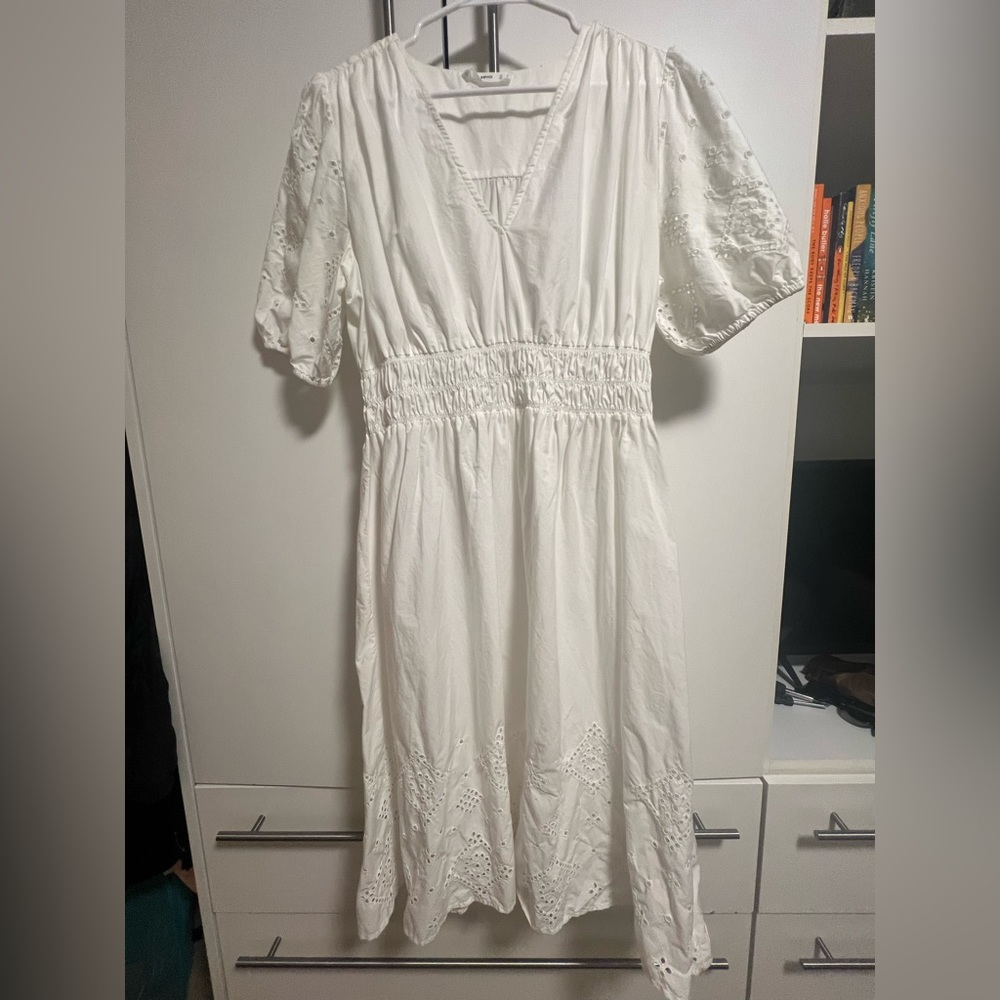 MANGO Eyelet Dress in White